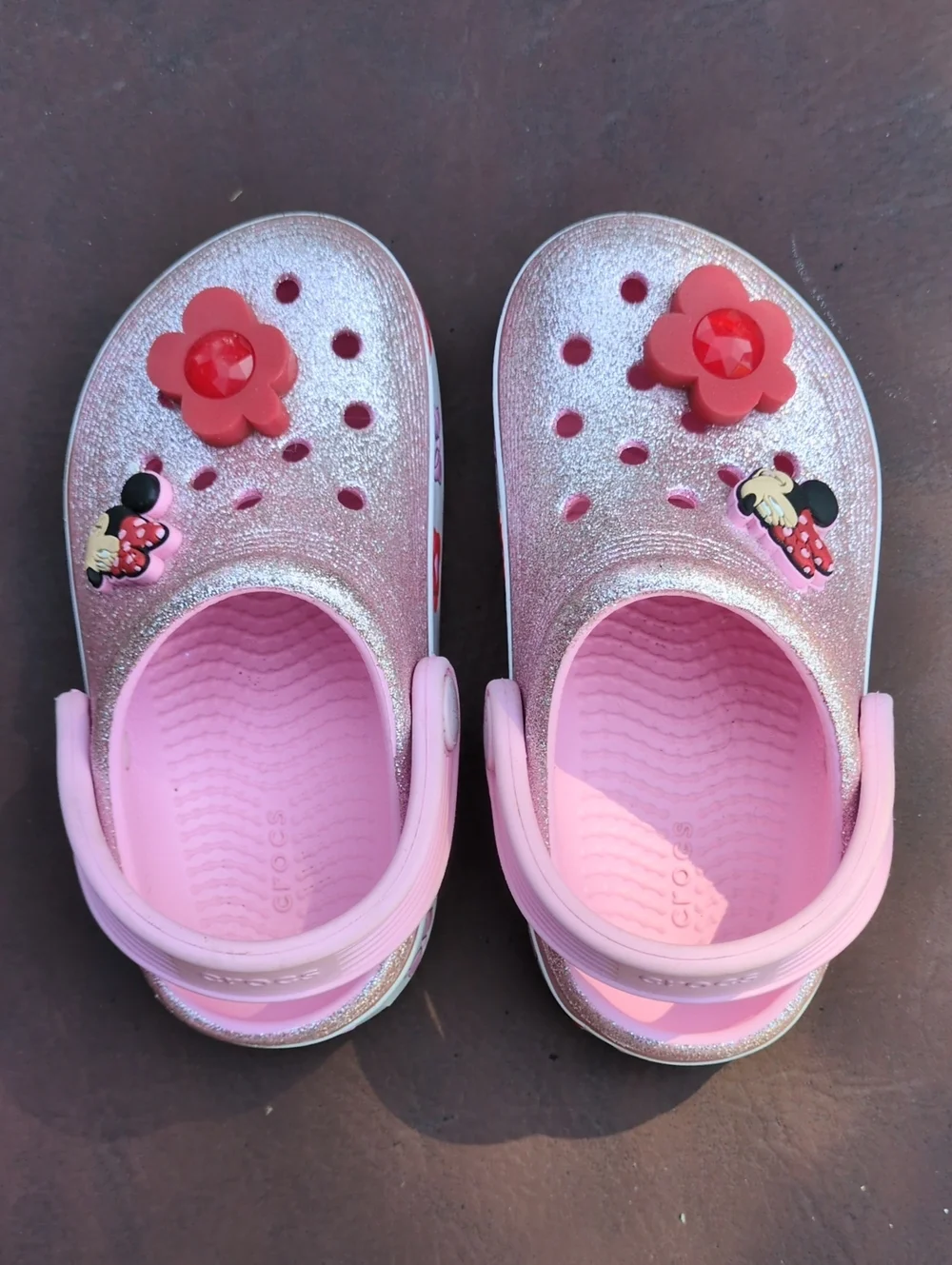 Disney Minnie Mouse Crocs Pink and Silver
